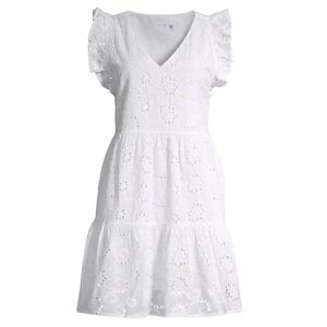 Time and Tru Flutter Sleeve White Eyelet Lace Dress Women Size‎ XL 16-18